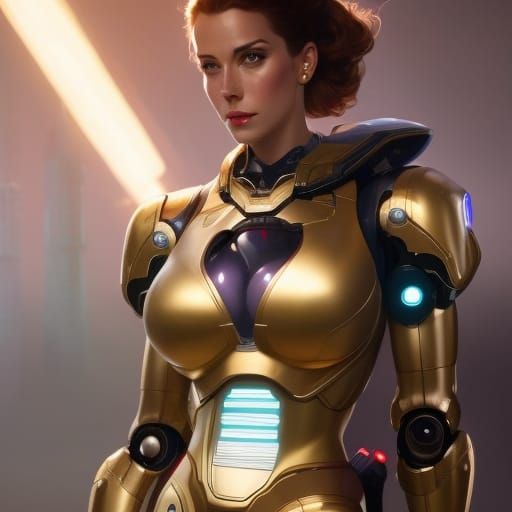 Astronaut Woman and Robot Dog in Hyperdetailed Portrait