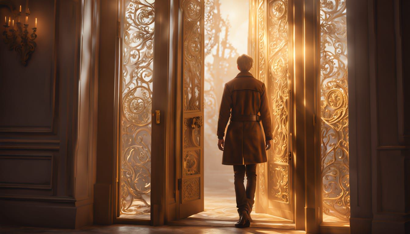 Hyper-Realistic Threshold with Golden Light