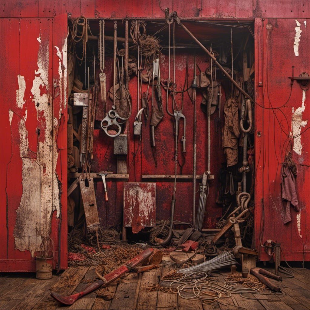 Horror Scene in Red Barn, Textured 3D Render