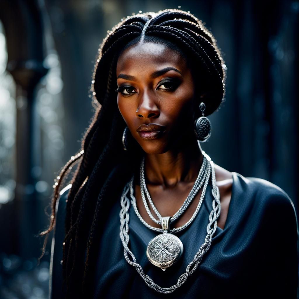 Mysterious Girl with Silver Chain, Hyperrealistic Splash Art