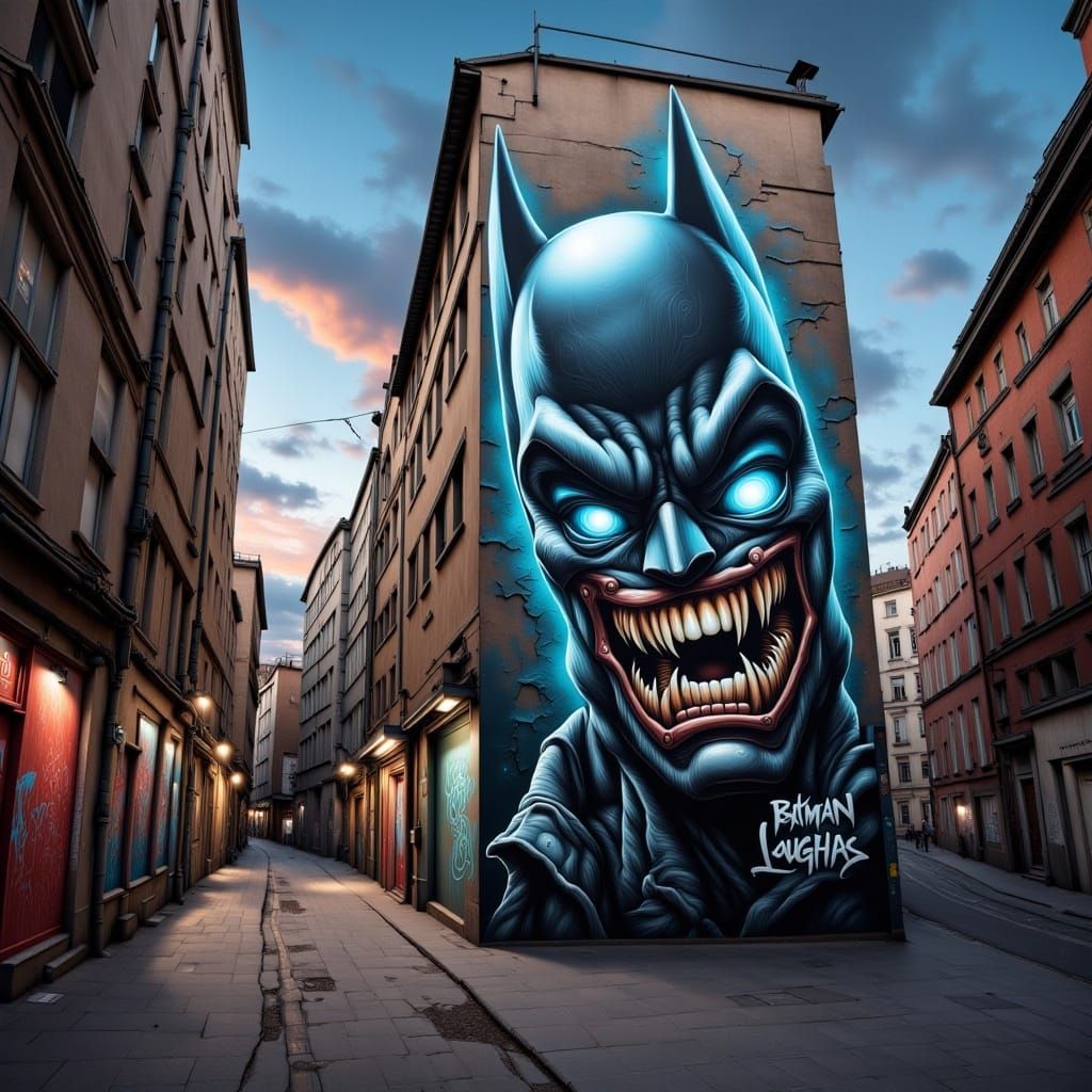Batman Who Laughs Graffiti in Street Art Style