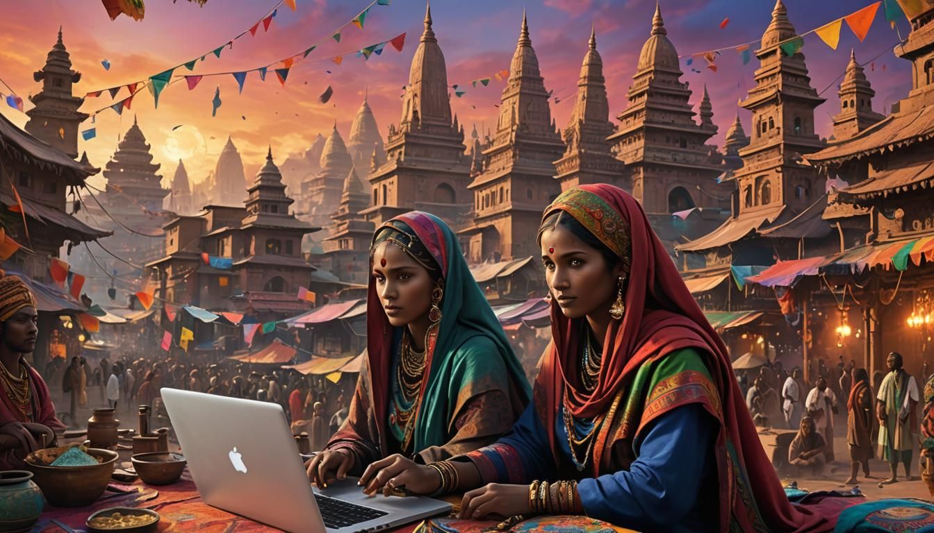 Diverse Global Communities in Vibrant Fantasy Art