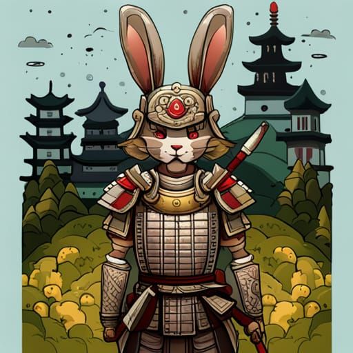 Samurai Rabbit in Salvaged Armor with Katana Sword