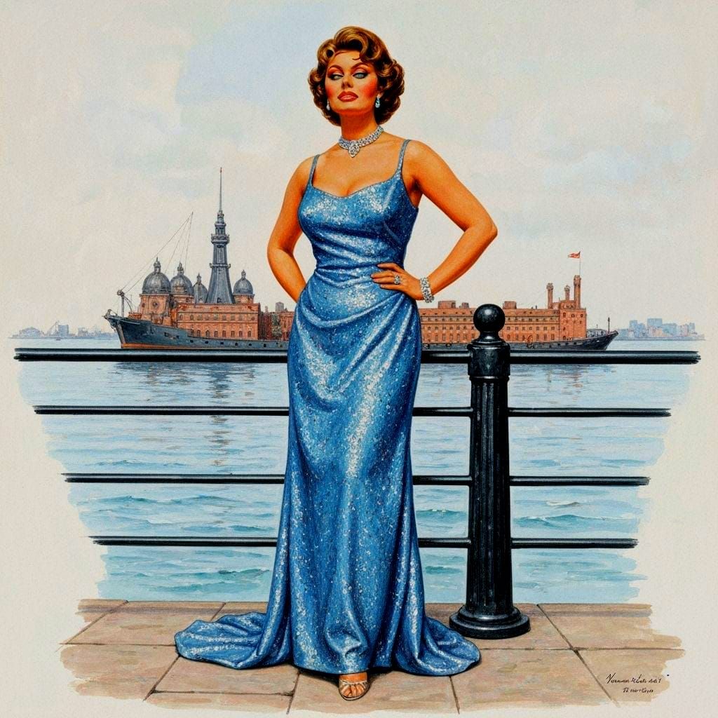 Sophia Loren on the Waterfront in Rockwell Style