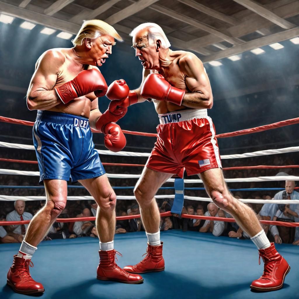 Trump and Biden Boxing Match in Rockwell Style