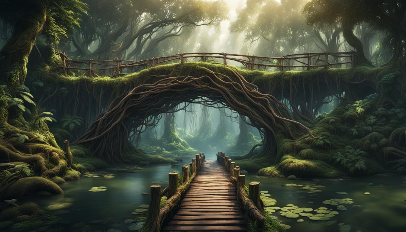 Living Root Bridge in Jungle, Fantasy Concept Art