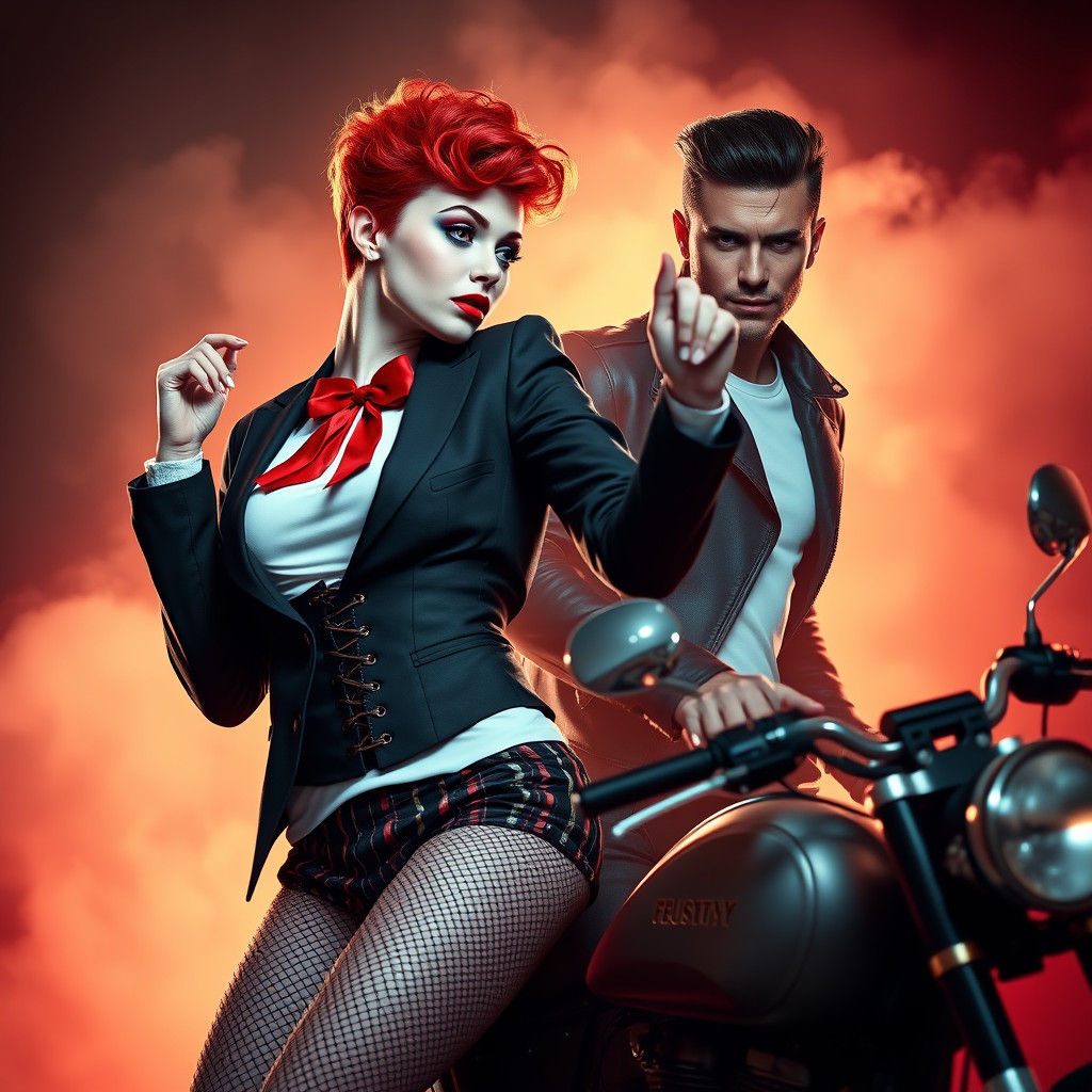 Woman with Red Hair Dancing in Dreamy Rockabilly Scene