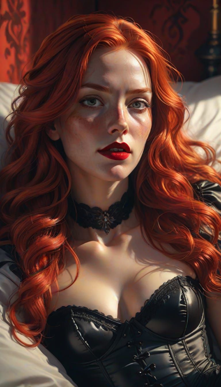 Woman with Red Hair Posing in Corset