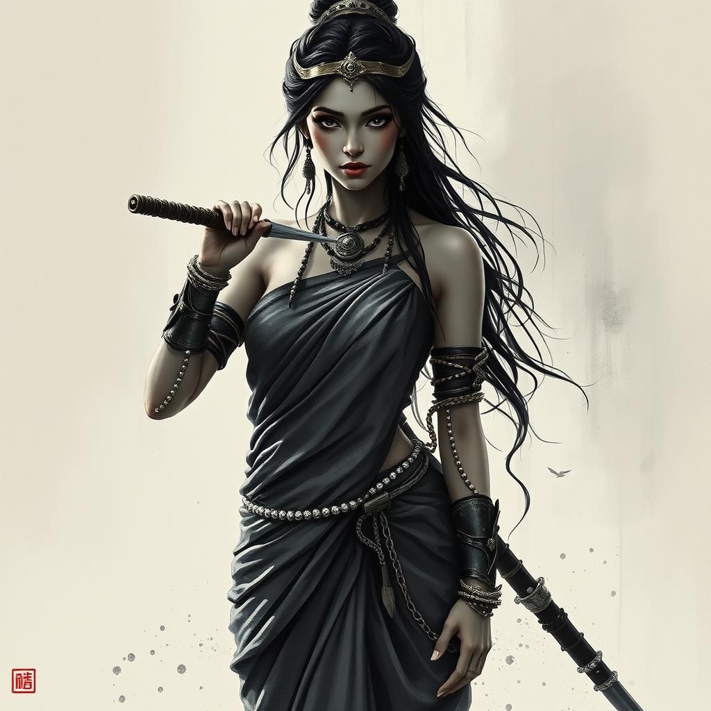 japanese painting, Indian warrior woman