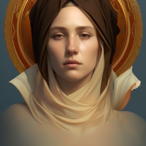Divine Portrait of Holy Mary in Art Nouveau Style