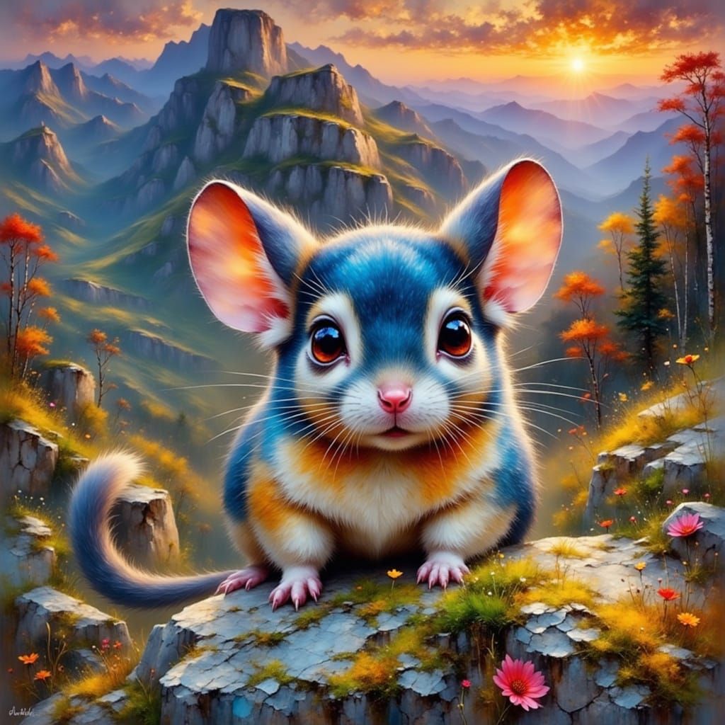 Chinchilla Overlooking Valley as Vibrant Oil Painting