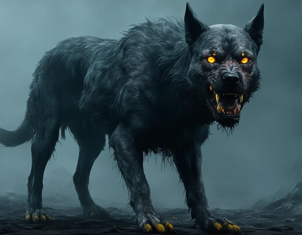 Misty Hellhound with Cruel Yellow Eyes