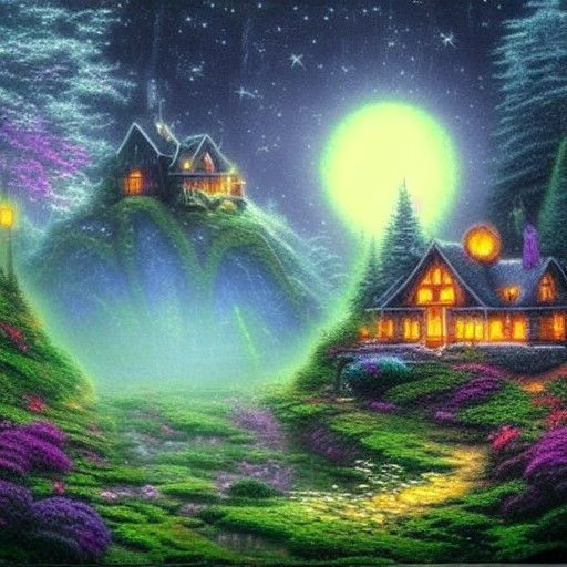 Magical House in Dreamy Forest Under Starry Sky