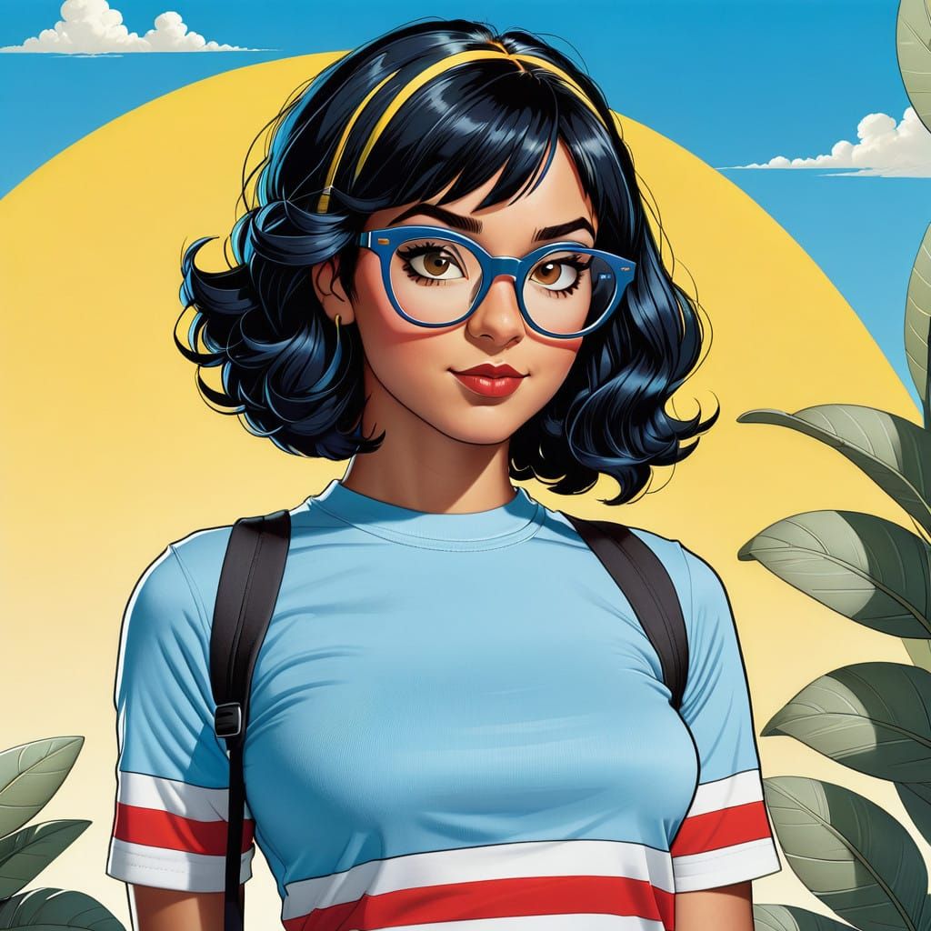 Cartoon Tina Belcher in Quirky Blue Outfit