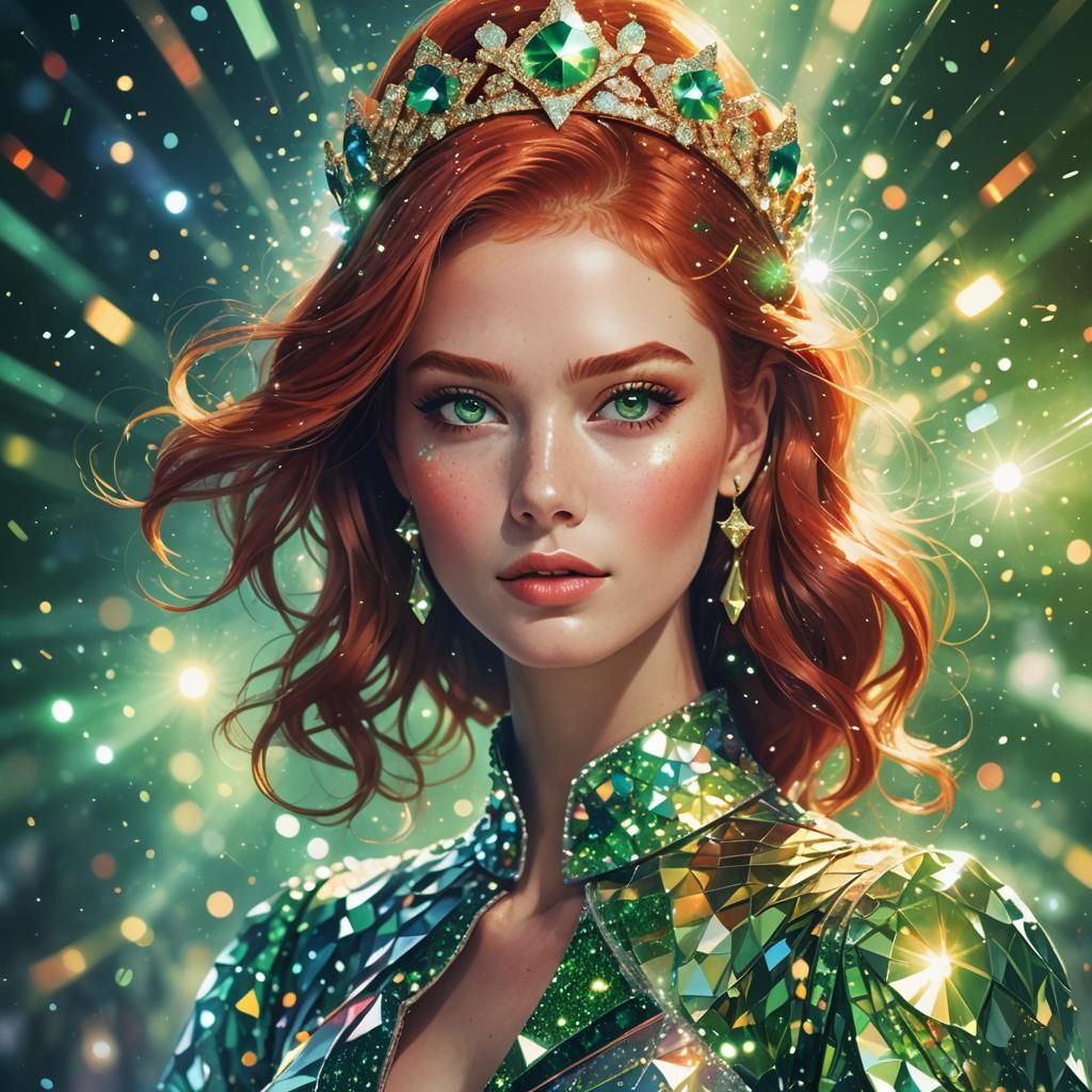 Red-Haired Beauty Queen on Catwalk, Digital Illustration