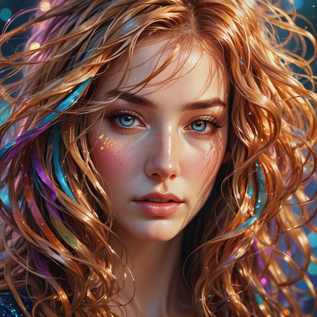 Girl with Noodle Hair: A Digital Portrait