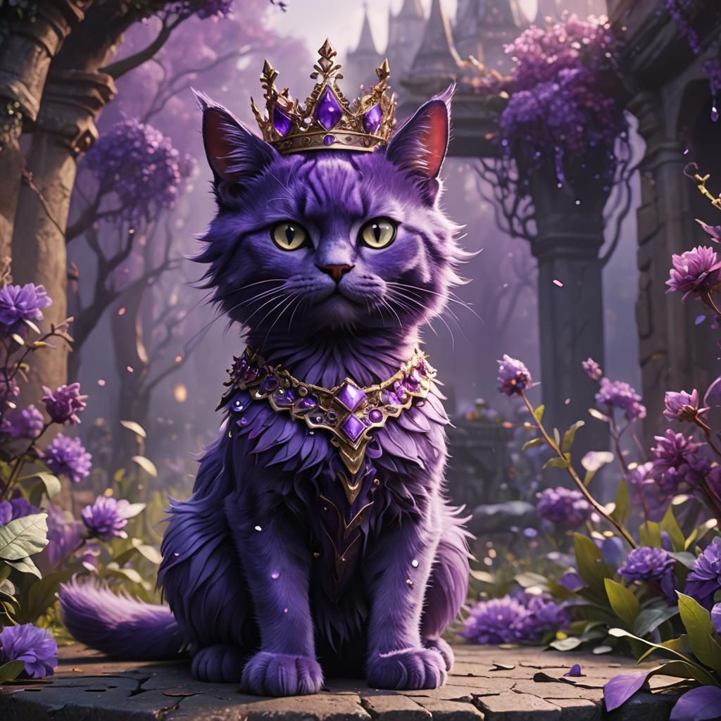 Purple Cat in Tutu and Crown: Fantasy Art