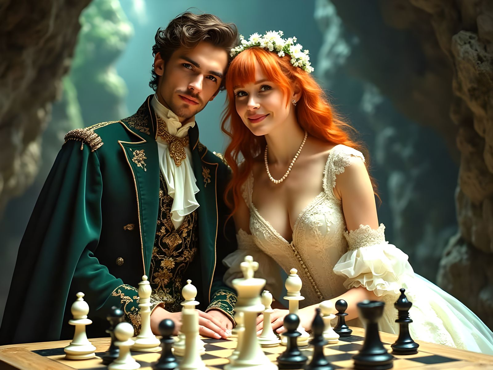 17th-Century Wedding Portrait of Miranda and Ferdinand in Mo...