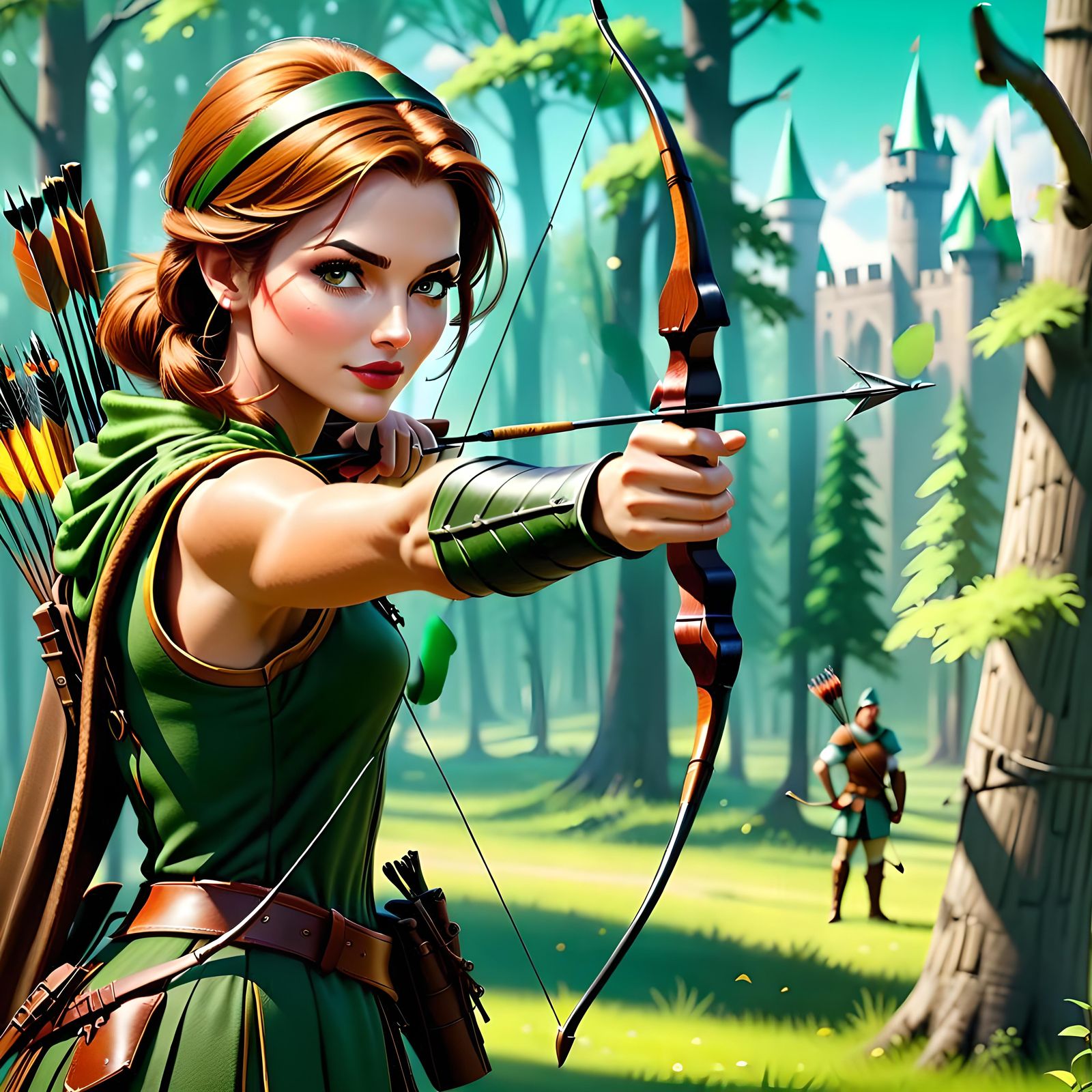 Charming 3D Female Robin Hood Ready to Shoot
