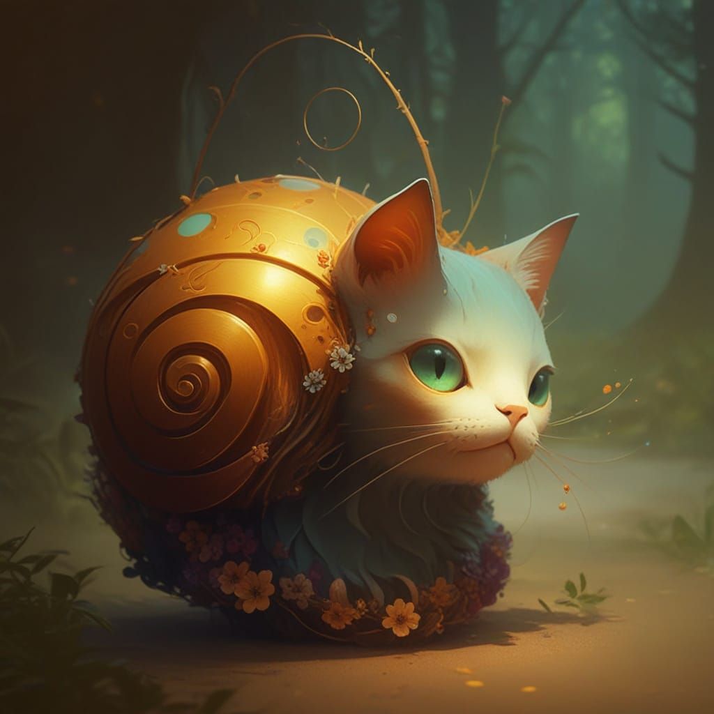 Vibrant Feline Portrait in a Dreamlike Forest
