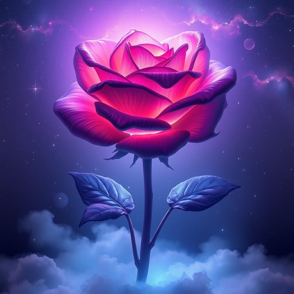 Ethereal Cosmic Rose in Celestial Glow