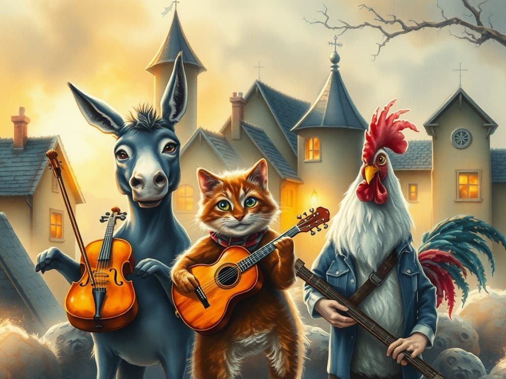 Whimsical Animals Serenade Spooky Town: A Watercolor Masterp...