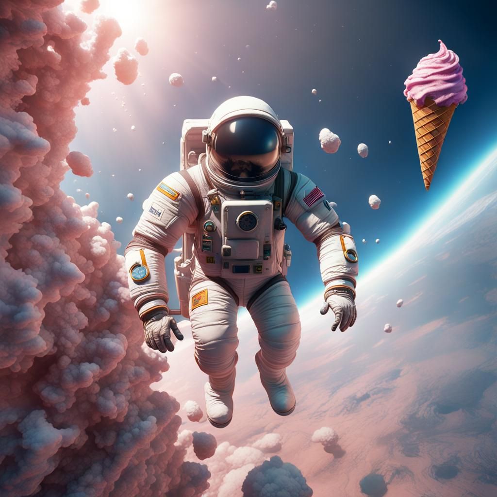 Astronaut Falling with Ice Cream: Detailed Matte Painting