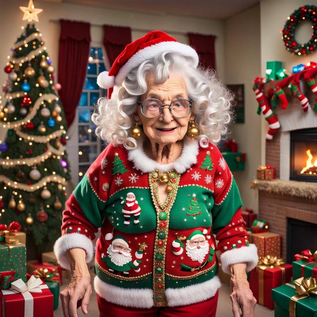 Grandma's Gaudy Christmas Sweater at Party