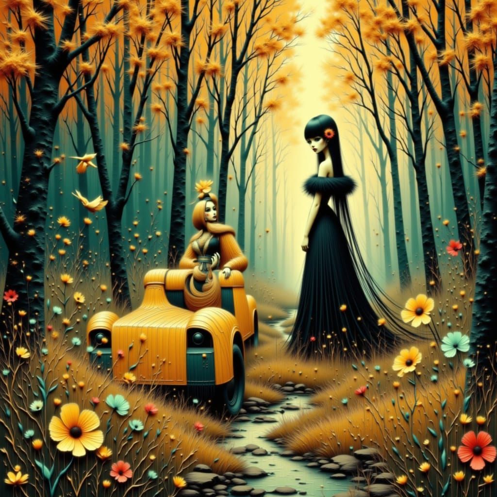 Snow White in Art Nouveau Style Forest