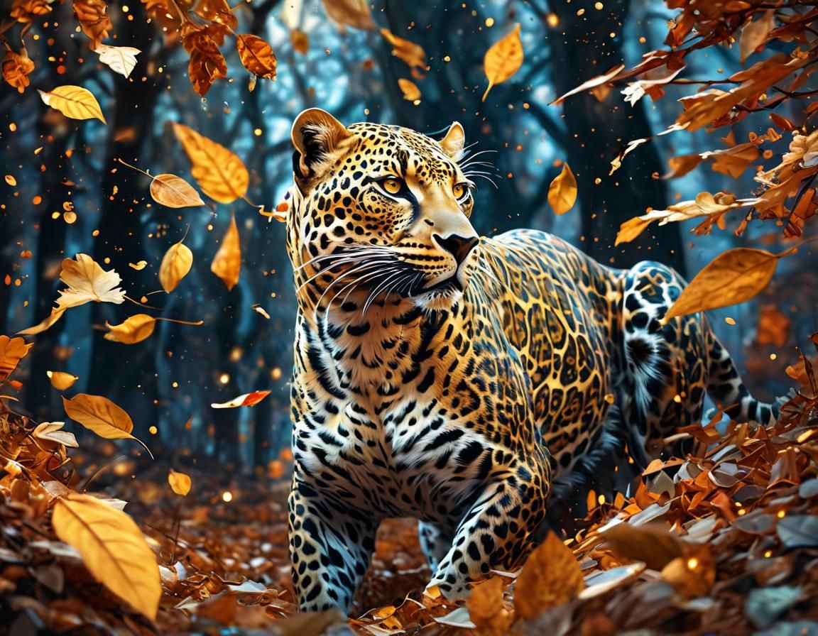 Autumn Leopard in Dreamlike Pop Art Style