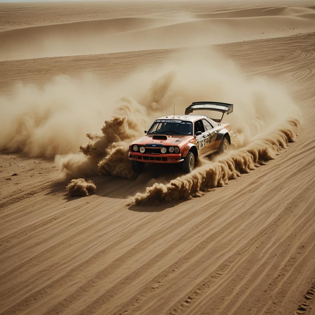 Rally Car Drifting in a Sandstorm