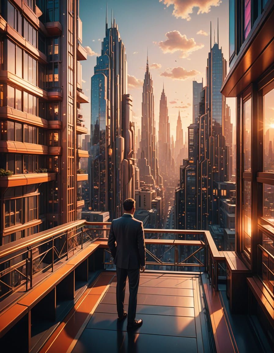 Futurist Art Deco Cityscape at Dawn