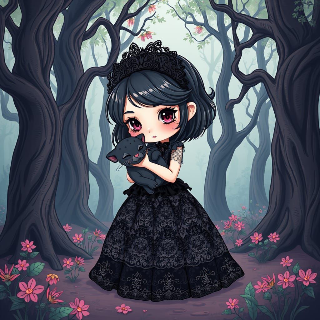 A Gothic Child hugging a baby Panther