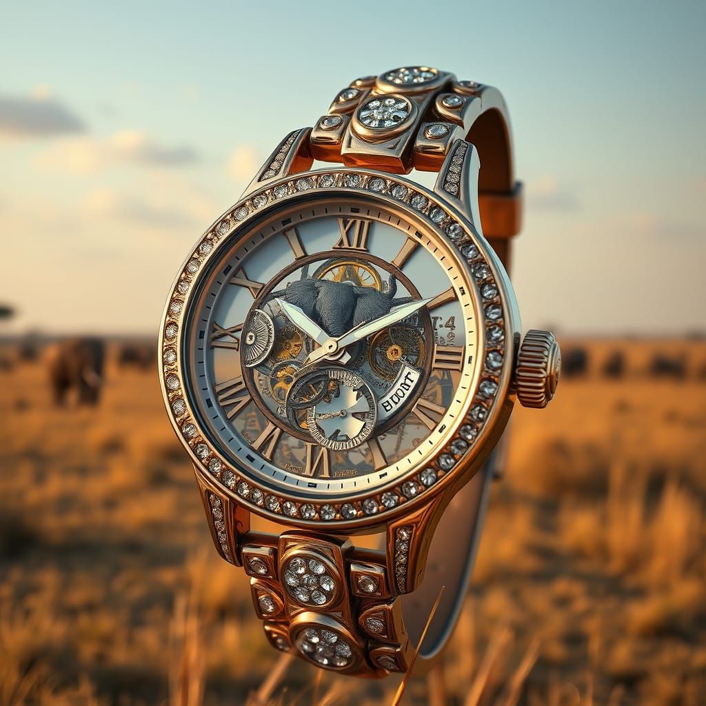 Luxurious Women's Watch with Exposed Mechanisms and African ...