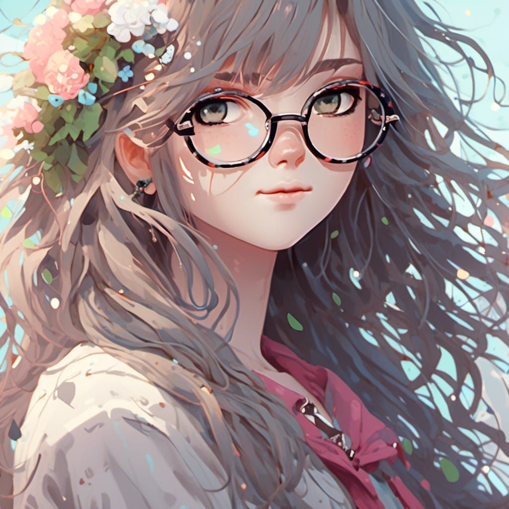 Teen Girl with Grey Eyes in Anime Key Visual Style