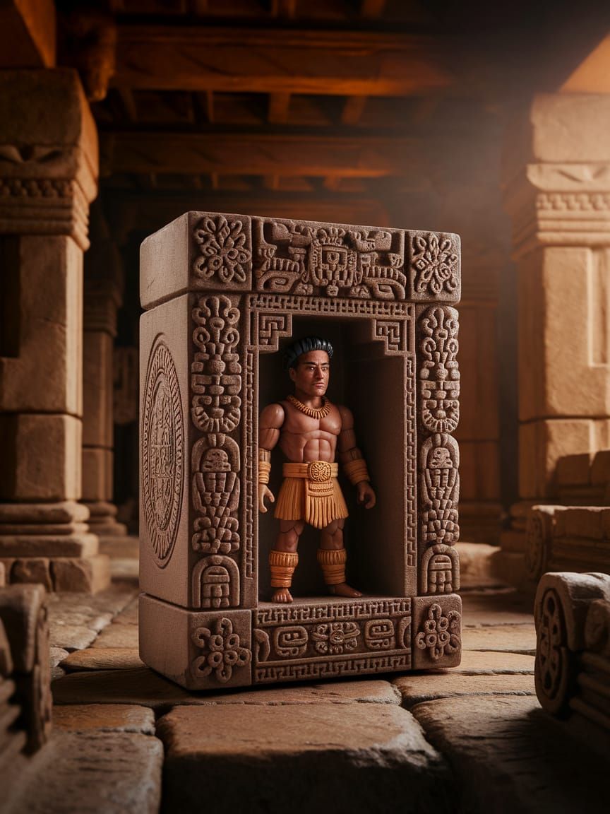 Ancient Aztec Cuauhtemoc Action Figure in Intricately Carved...