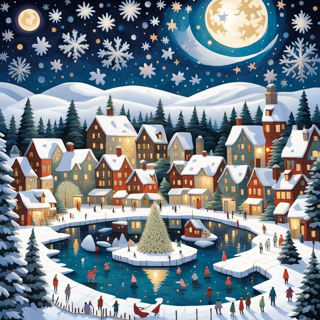 Puzzle Piece Christmas Village Fairytale Illustration