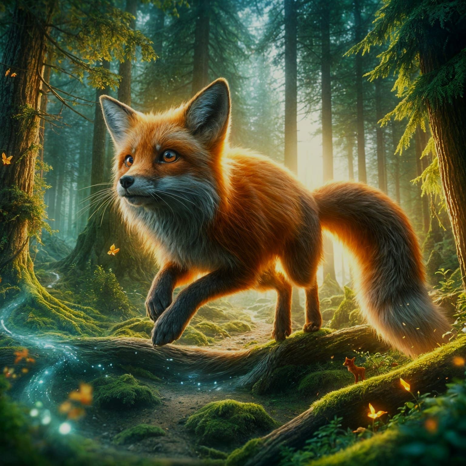 Hyper-Realistic Fox in Enchanted Forest