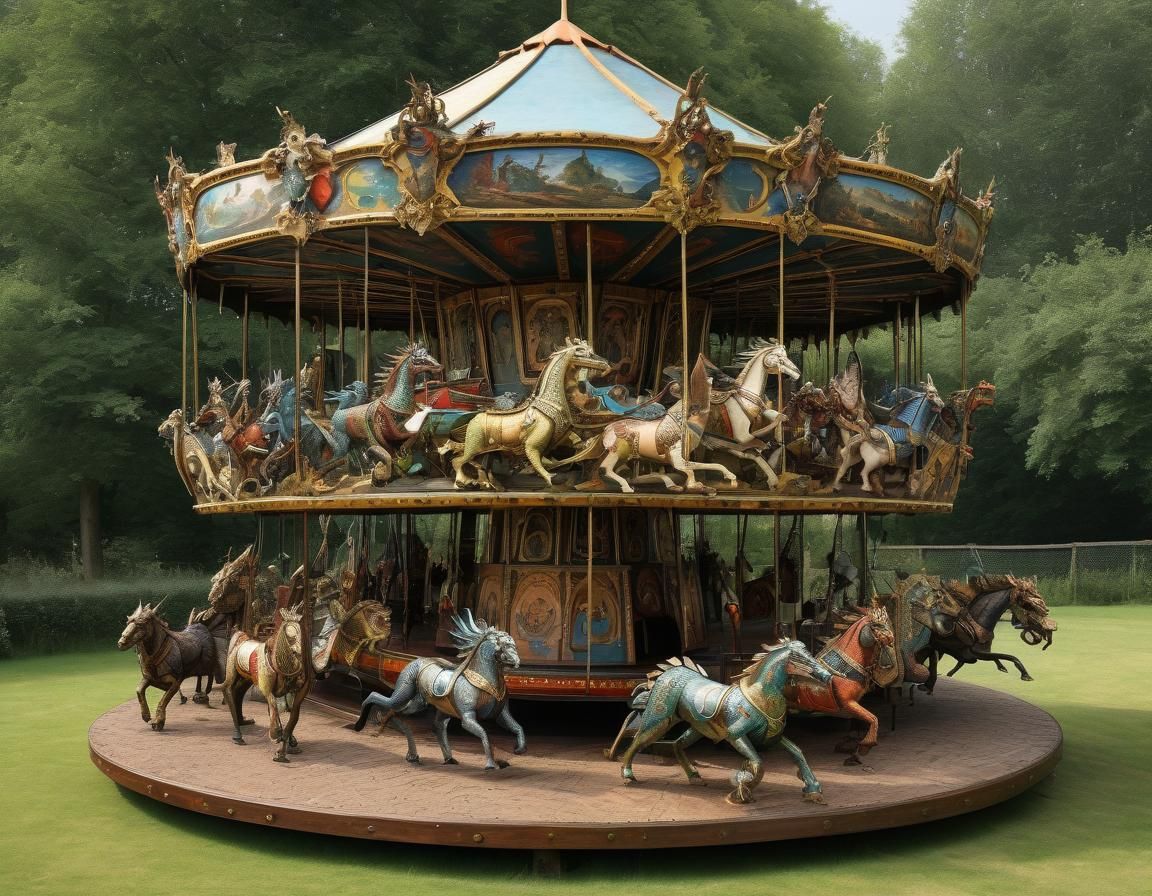 Medieval Carousel with Dragons and Hippogriffs