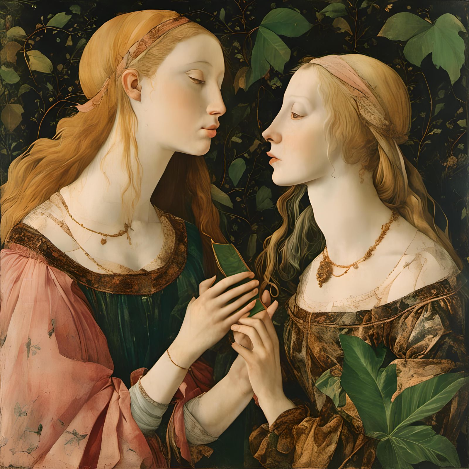 Romantic Kiss in Style of Medieval Painting