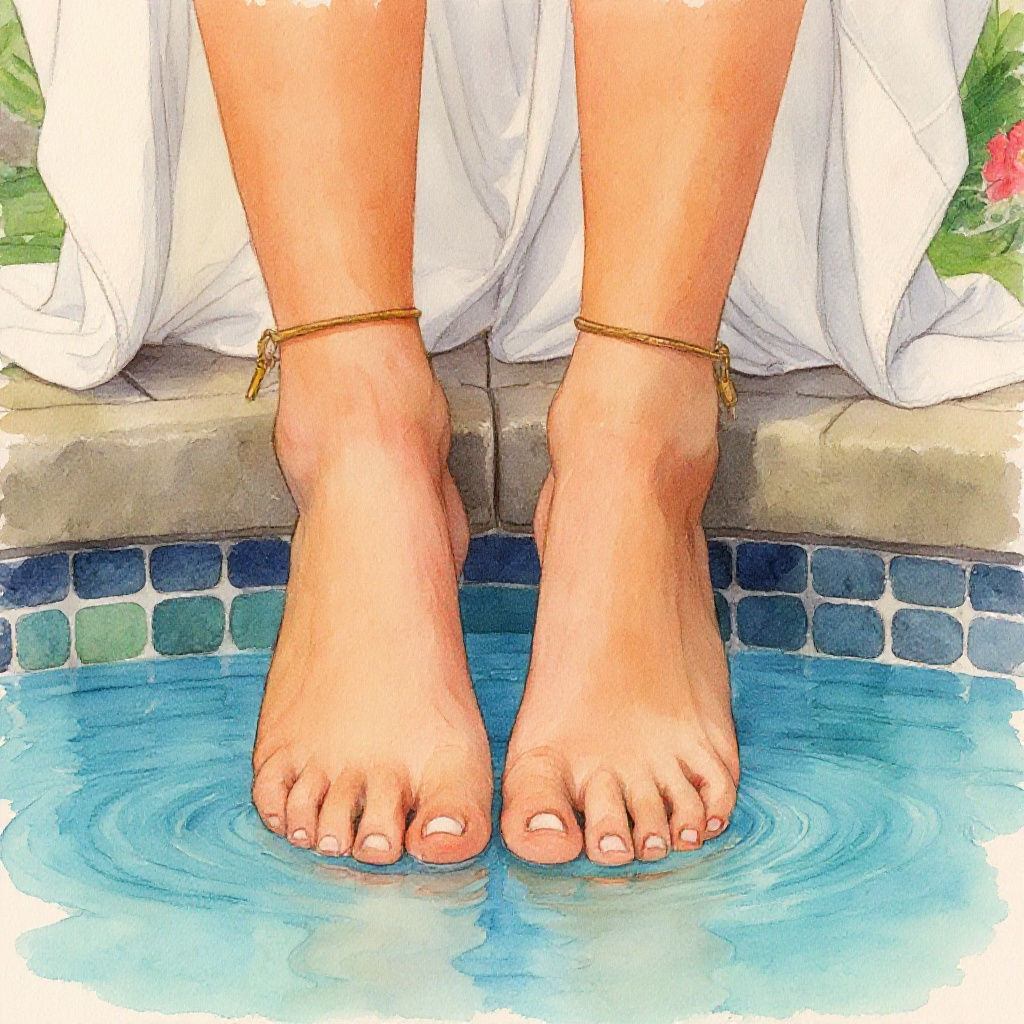Manicured Feet Relaxing at Hot Spring: Hyperrealistic Art