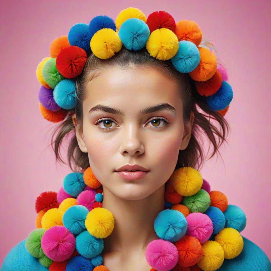 Colorful Pom-Pom Portrait by Martin Schoeller