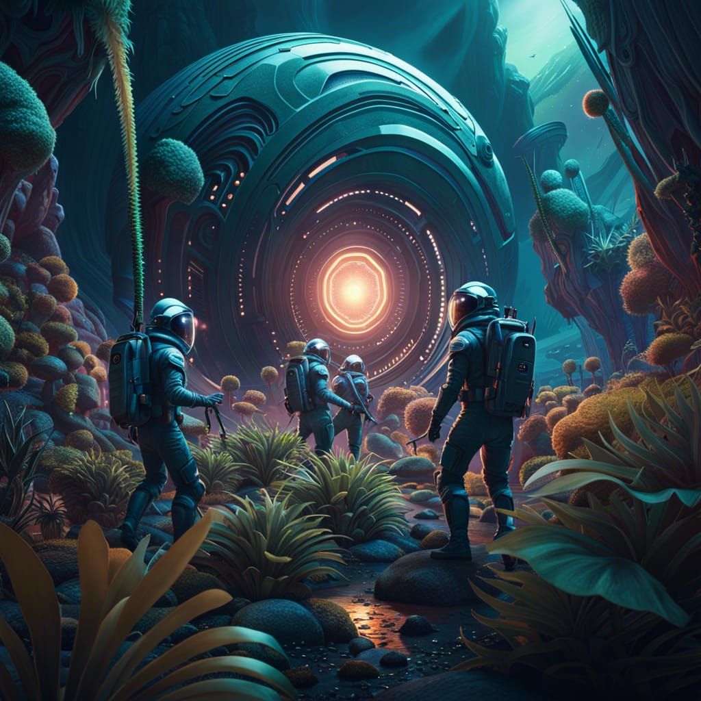 Stranded Astronauts on Alien Planet in Hyperrealistic Style