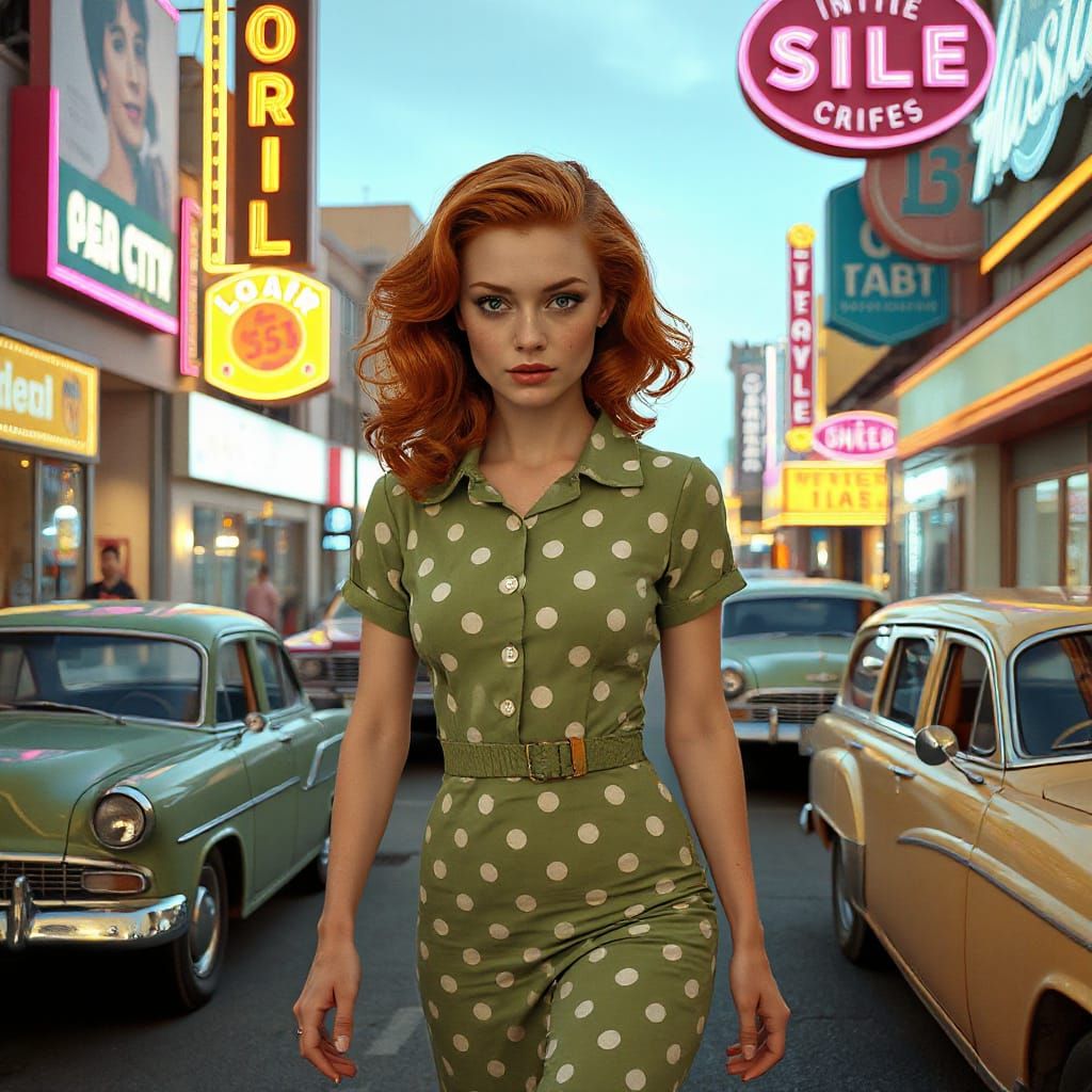 Ginger Woman in Vintage City, Vaporwave Style