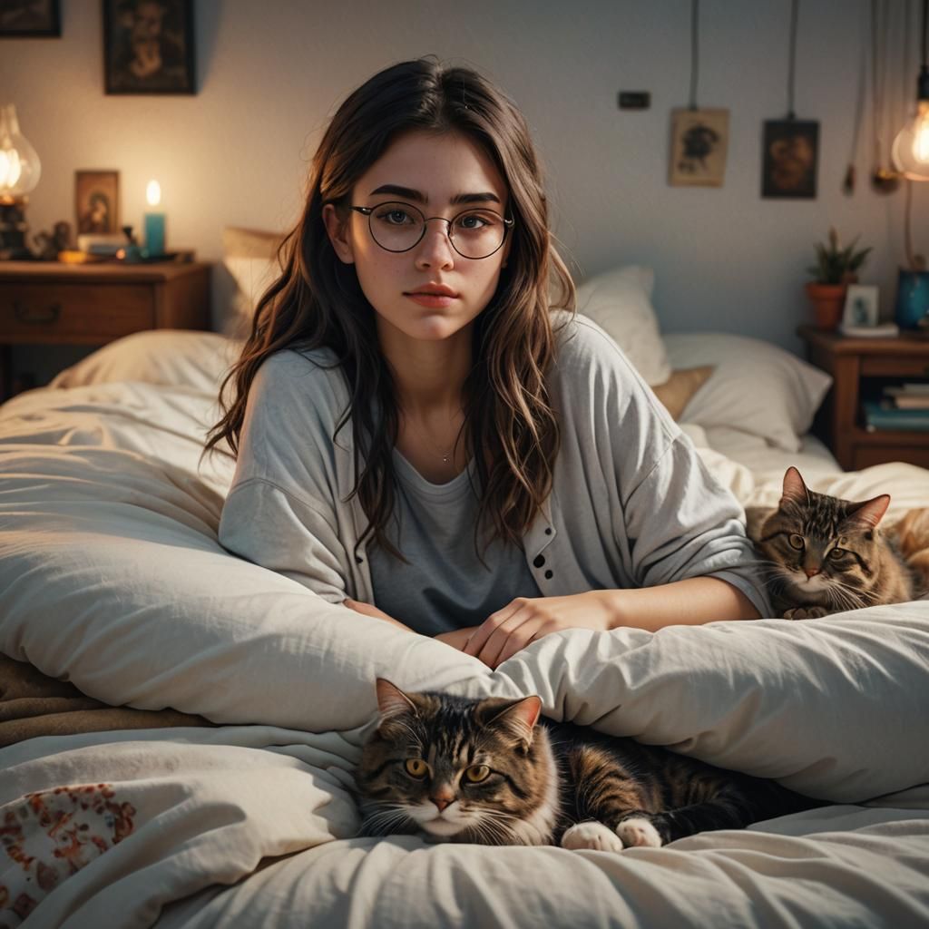 Girl with Cat Reading Novel: Fantasy Concept Art