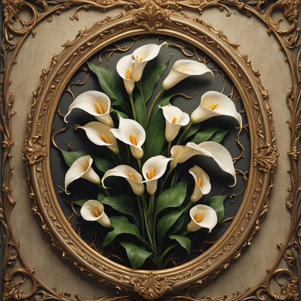 Calla Lily Vines Around Gold Frame: Digital Matte Painting