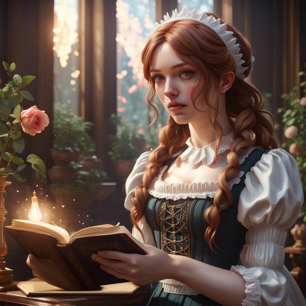 Maid Reading Book: Hyperdetailed Fairycore Art