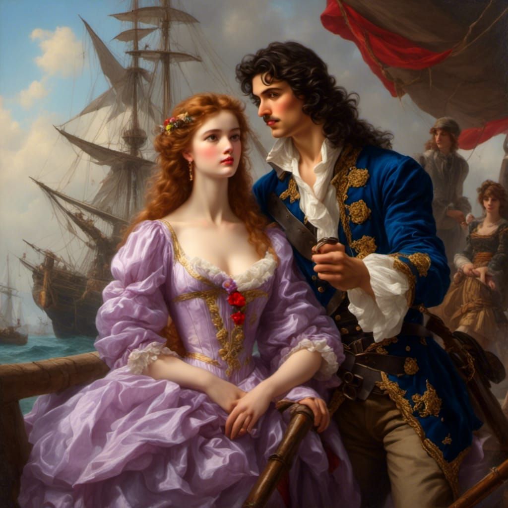 Romantic Portrait of Angelic Beauty and Pirate