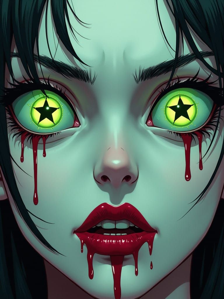 Glowing Green Vampire's Eyes in Exaggerated Animated Style