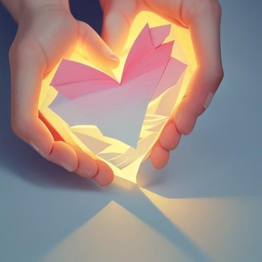 Glowing Origami Heart: Soft Focus Paper Art